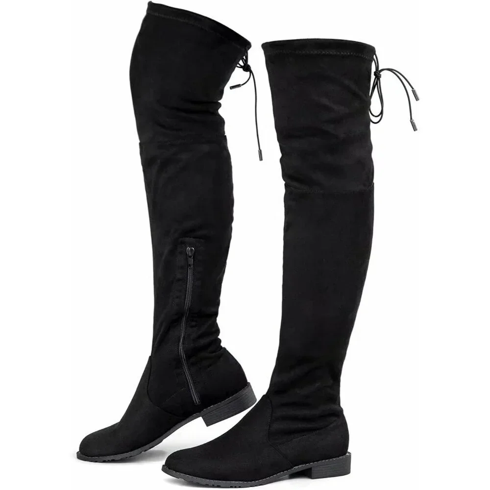 Women's Black-0.98 Inchs Polyurethane (PU) Over Knee High Warm Winter Long Boot